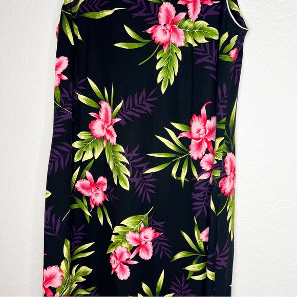Two Palms Hawaiian Midi Maxi Dress Orchid Floral Black Sleeveless size Medium - Picture 6 of 6